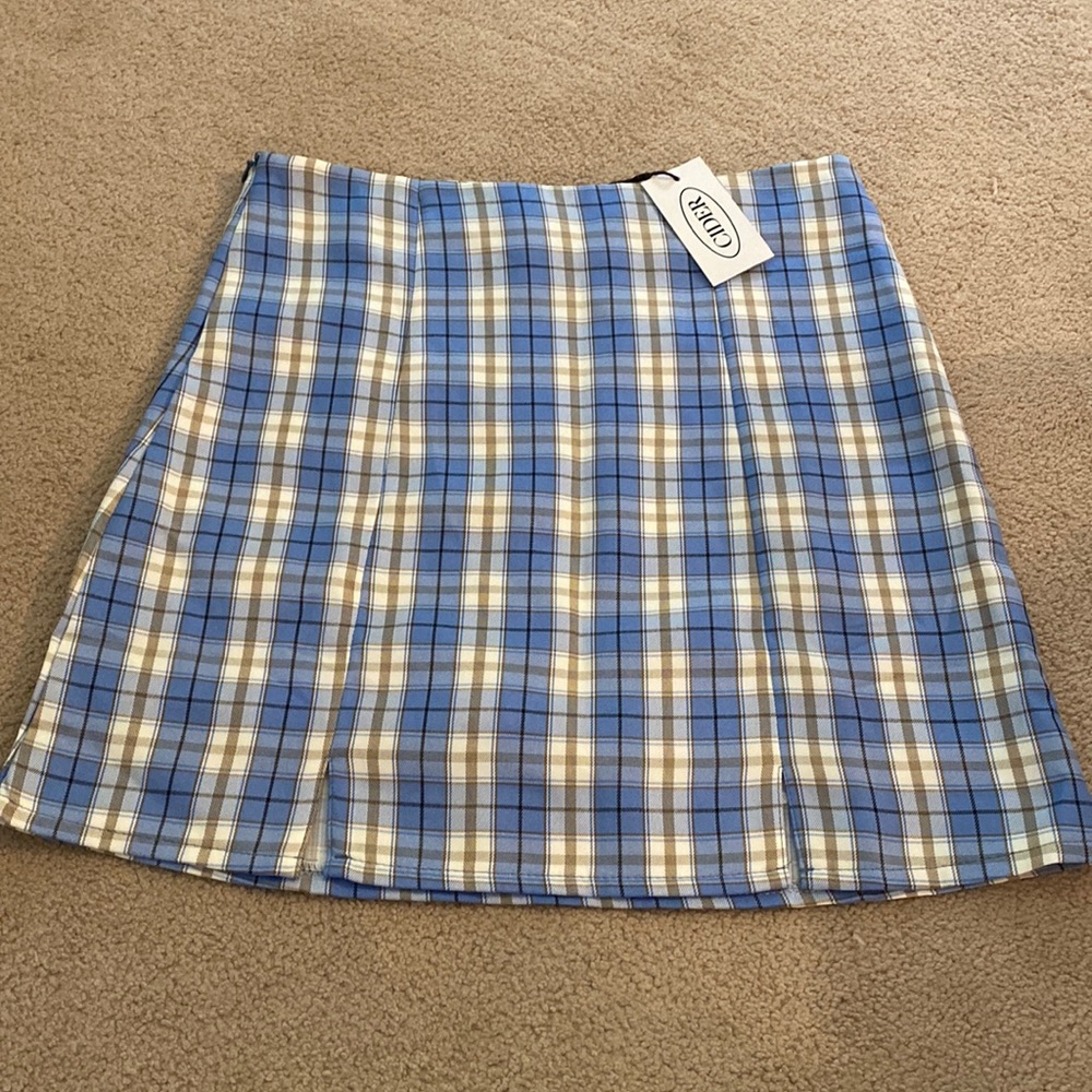 Plaid skirt blue, tan, cream